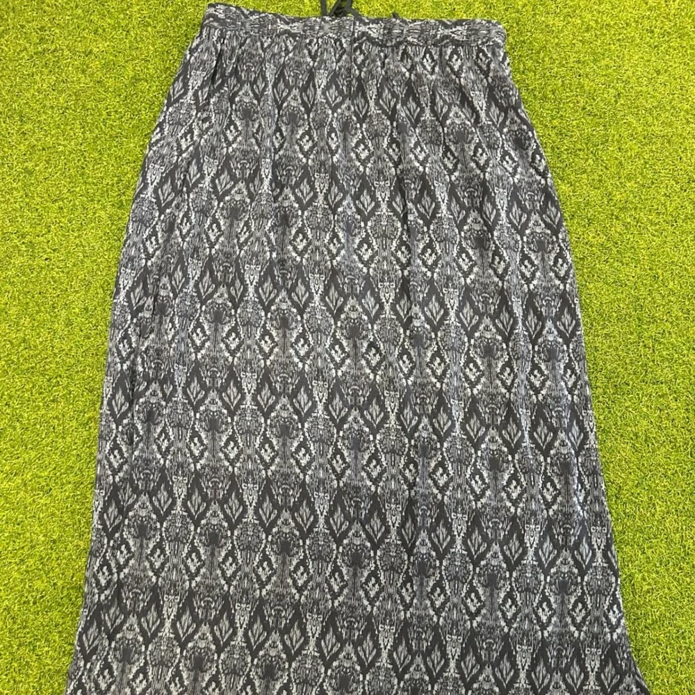Eddie Bauer Womens Gray Ikat Print Maxi Skirt Elastic Waist Drawstring Large